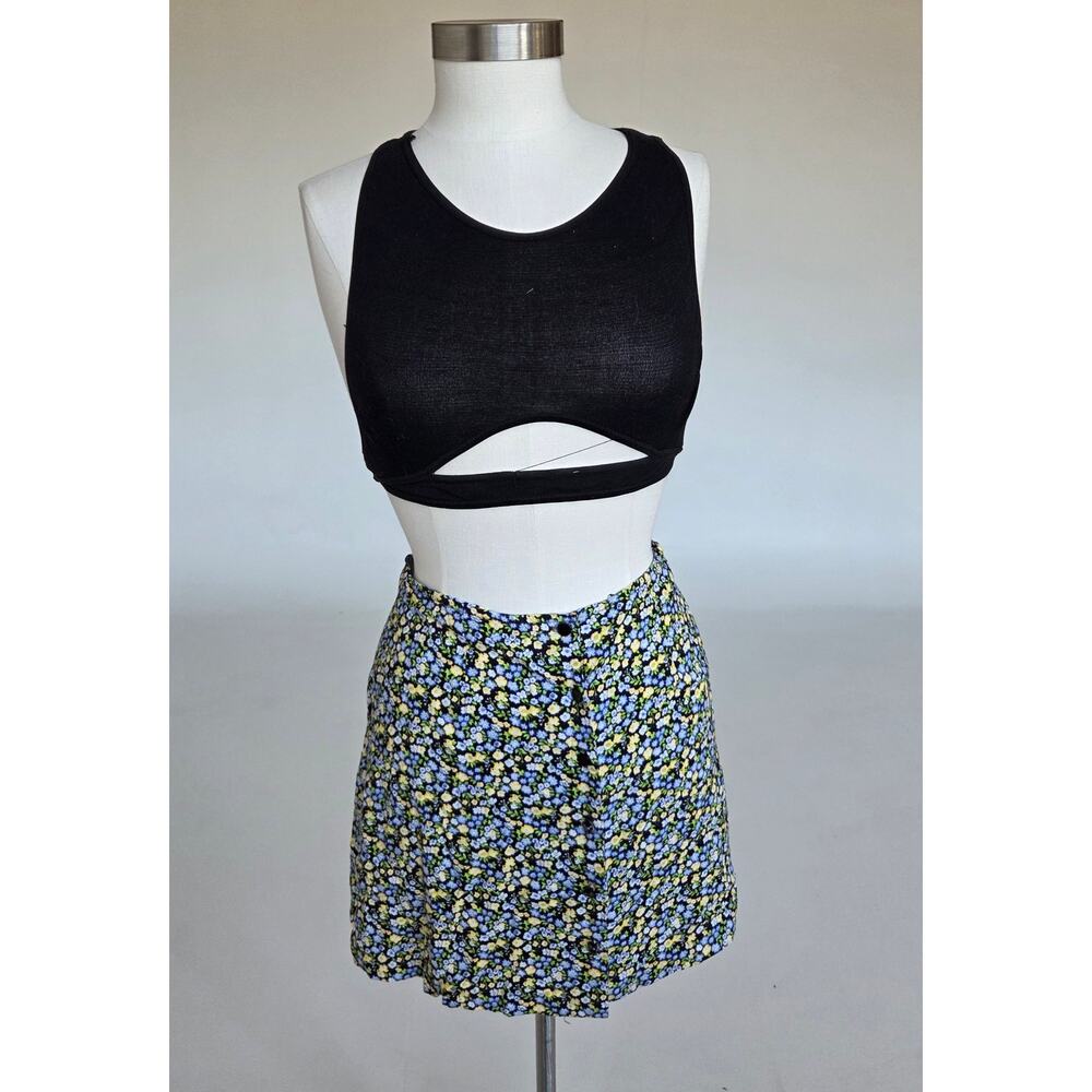 Vintage one wrapper floral mini skirt button front rayon y2k usa Y2K 90s